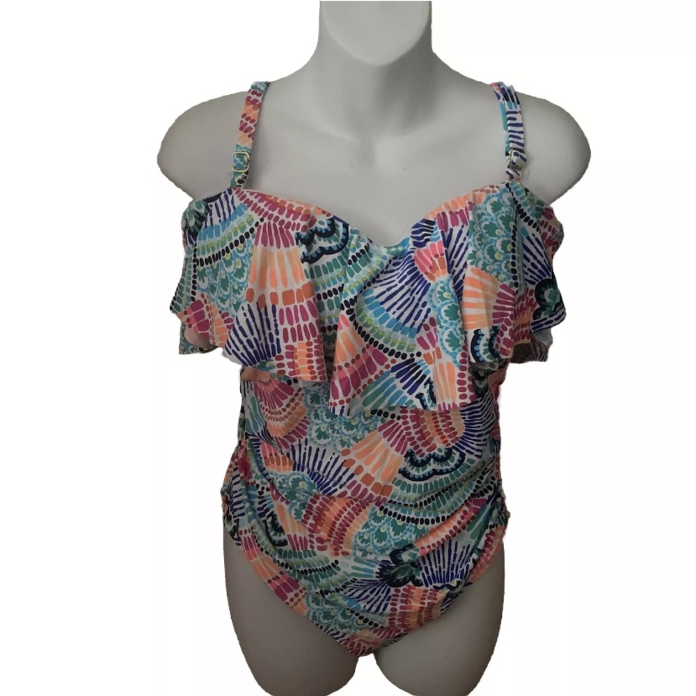 Women’s (16W)  La Blanca Tummy Control One Piece Multi-Color Swimsuit. NWT.